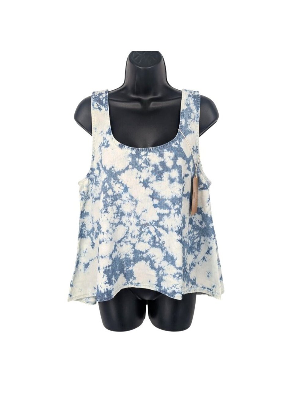 Porter Blue Chambray Tie Dye Swing Tank Top‎ Coastal Relaxed Boho Resort XLarge